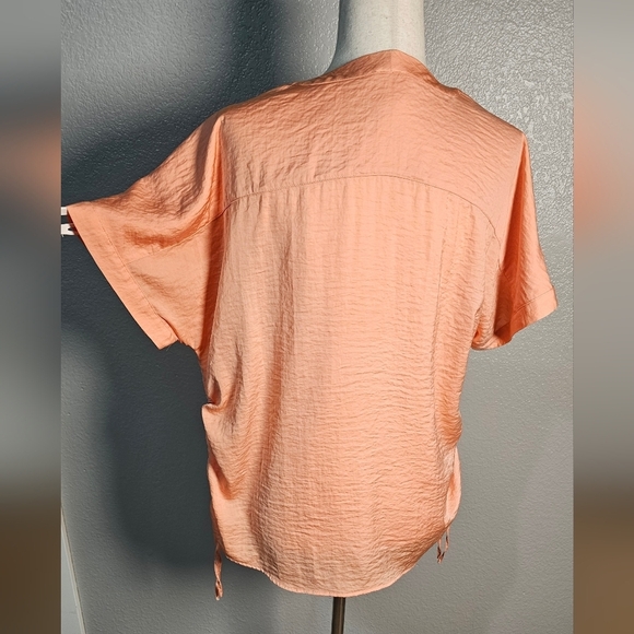 Chicos Peach V-Neck Silky Short Sleeve Blouse - Picture 13 of 16